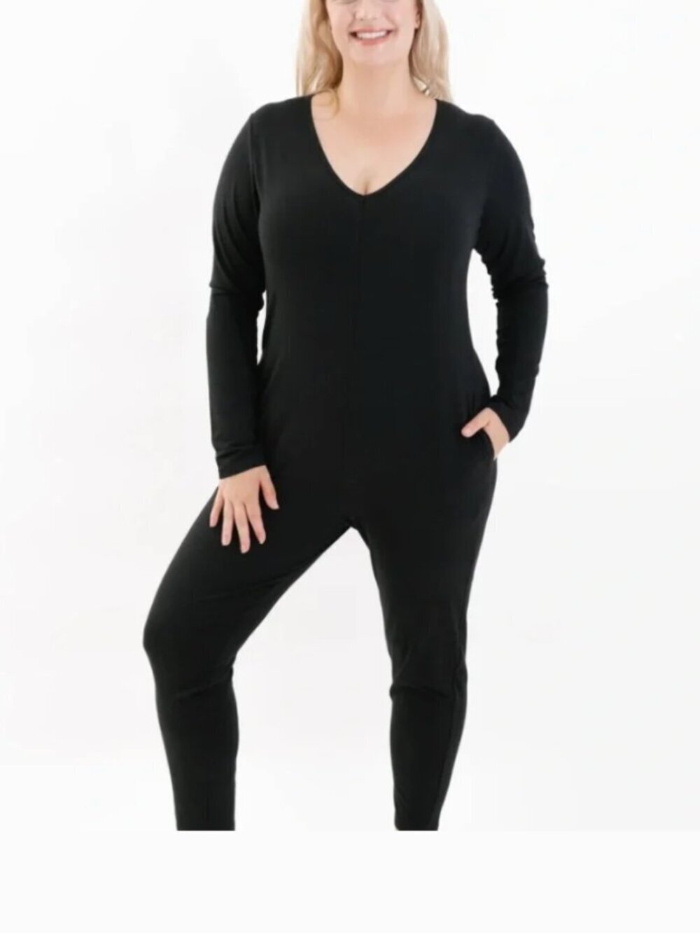 Smash + Tess Black Long Sleeve V-Neck Jumpsuit Size Medium